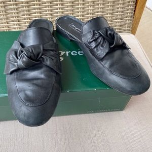 PAUL GREEN Black Nubuck Mules with Bow Flat Slides